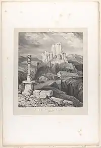 Eugène Isabey : Ruines du château de Bouzols près du Puy-en-Velay (1831, Metropolitan Museum of Art).