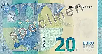 Billet de 20 euros (série Europe, verso).