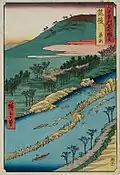 Hiroshige, piège de barrage (Chikugo, Yanase, Japon).