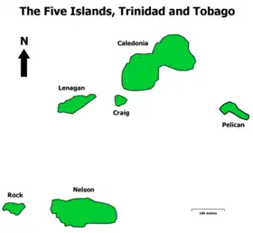 Localisation des « Cinq Îles », à Trinité-et-Tobago.