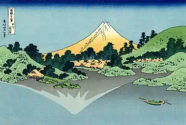 Reflet du mont Fuji dans le lac Kawaguchi, vu depuis le col Misaka dans la province de Kai, no 42.