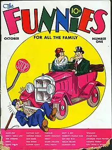 couverture en couleur d'un comics montrant un couple en voiture ayant renversé un policier