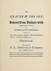 Facsimilé. Stevenson décrit comme "Author of New Arabian Nights, Moral Emblems, Not I, Treasure Island"