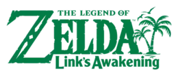 The Legend of Zelda: Link's Awakening est écrit en lettres blanches sur fond noir.