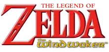 Zelda est inscrit en grosses lettres rouges. Le reste du titre Ocarina of Time est inscrit sur la droite dans des petits caractères, au-dessus du terme Zelda en rouge et en dessous en jaune.