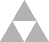 Assemblage de trois triangles équilatéraux formant un plus grand triangle.