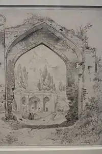 Les ruines du palais d'Ashraf (1848), École nationale supérieure des beaux-arts, mine graphite sur papier.