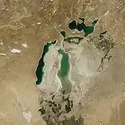 Les mers d'Aral en août 2010