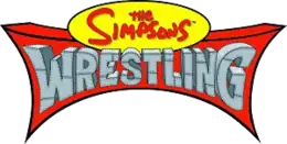 The Simpsons est inscrit en rouge sur une fond ovale jaune et Wrestling est inscrit en dessous en gris sur un fond rouge.