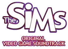 Les Sims est inscrit en grosses lettres blanches bordées de violet. En dessous est inscrit Original Video Game Soundtrack.