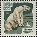 Timbre russe représentant un ours blanc du zoo de Moscou, 1964.