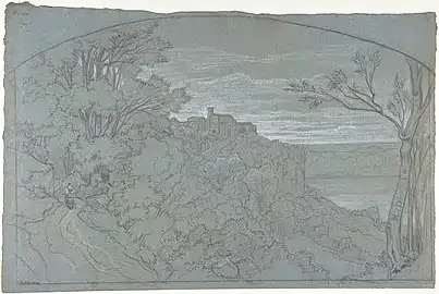 La Ville et le lac de Nemi, dessin, New York, Metropolitan Museum of Art.