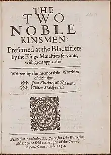 Page de titre d'une pièce montrant les coauteurs John Fletcher et William Shakespeare.