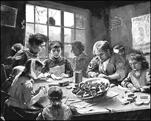 Fillettes fabriquant des allumettes au XIXe siècle au Royaume-Uni (1905).