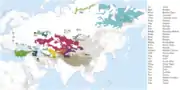 Aire de diffusion de l'ouzbek au sein des langues turciques.