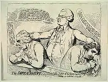 Exemple d’utilisation de phylactères dans une gravure satirique de James Gillray, en 1791.