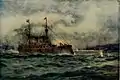 Le premier coup de feu de l'USS Olympia lors de la bataille de la baie de Manille, peinture de Robert Hopkin, sans date