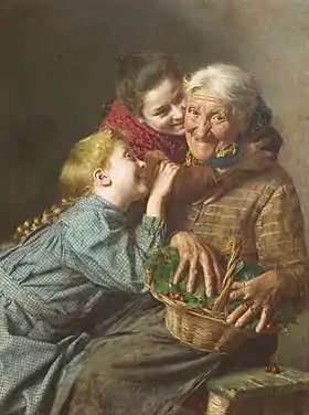 Grand-mère et ses petits-enfants(La benvenuta, tableau de Gaetano Bellei, 1882).