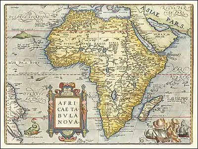 En 1570, sur cette carte hollandaise, le Niger est lié au Sénégal. Le Rio Real se jette dans le golfe du Bénin.