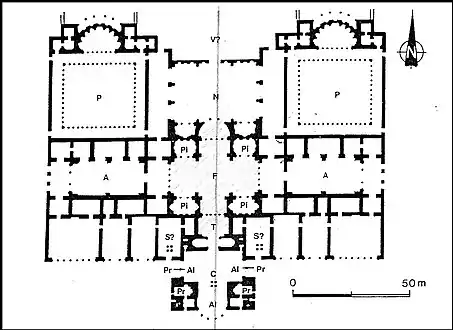 Plan des thermes de Néron (Rome, Italie),milieu du Ier siècle.