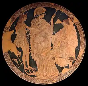 Thésée chez Amphitrite, sous le regard d'AthénaCoupe attique par Onésimos et Euphronios500-490 av. J.-C.