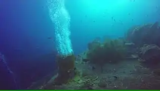 Sortie de bulles d'air des plongeurs