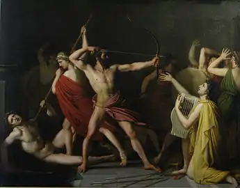 Ulysse et Télémaque massacrent les prétendants de Pénélope, Thomas Degeorge (1812).