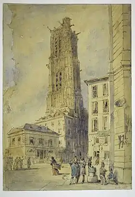 La tour Saint-Jacques par Thomas Shotter Boys ; première moitié du XIXe siècle.