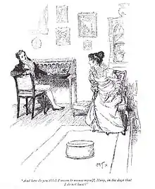 Assis à un secrétaire, Henry se tourne vers Mary qui interrompt sa lecture