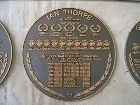 Plaque murale ronde, avec le palmarès de Thorpe.