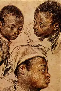 Trois études de jeune noir,Jean-Antoine Watteaupierre noire, sanguine, estompe et lavis gris, avant 1727.
