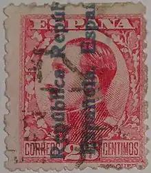 Alphonse XIII sur un timbre de 1930 surchargé « República Española » en 1931.