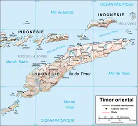 Carte du Timor Oriental. L'île Jaco se situe à l'extrême Est du pays.