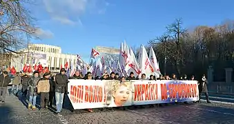 Partisans de Ioulia Tymochenko se dirigeant vers le siège du gouvernement pour réclamer sa libération (Kiev, novembre 2013).