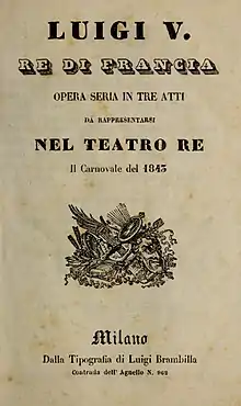 Photographie de la page titre d'un livret d'opéra