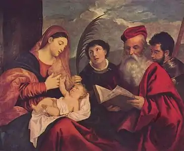 La Vierge à l'Enfant avec les saints Étienne, Jérôme et Mauricev. 1520, Louvre