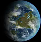 Planète constituée d'océans et de quelques continents.