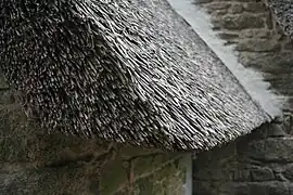 Vue d'une partie d'un toit en chaume.