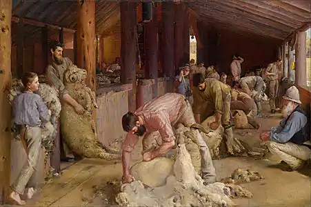 Tom Roberts, Shearing the Rams, 1888-1890