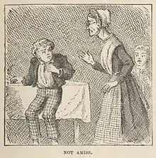 Femme âgée grondant un jeune garçon apeuré, jeune visage visible en moyen-plan.