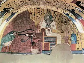 Le dieu égyptien Osiris sur un mur de la tombe TT3 de Deir el-Médineh.