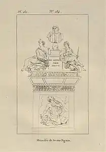 Mausolée de Jérôme Bignon, gravure d'après l'œuvre de Michel Anguier (statues de La Justice et La Tempérance) et François Girardon (bas-relief de Saint-Jérôme).