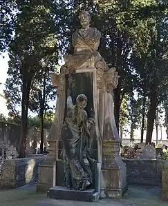Tombe de Frédéric Bazille, statue en bronze, cimetière protestant de Montpellier.