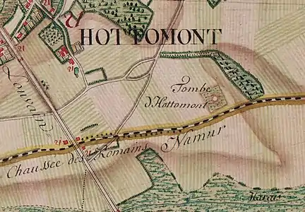 La tombe d'Hottomont sur la carte de Ferraris de 1777