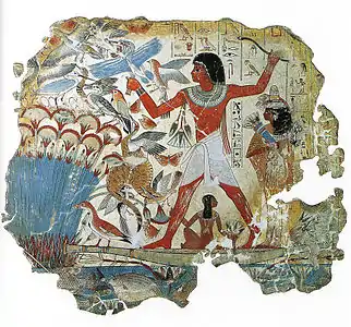 Salle 61 - La célèbre fausse fresque « Étang dans un jardin » du tombeau de Nebamun, v. 1350 av. J.-C.