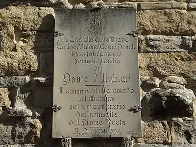 Plaque rappelant que Charles de Valois, décréta avec Corso Donati, l'exil de Dante Alighieri de Florence.