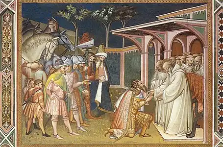 Une des scènes de la vie de saint Benoît, par Spinello Aretino.