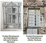 Hôtel Molinier, altération d'une fenêtre.