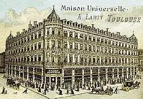 Toulouse 1877,rue Lafayette (G.) et 47 rue Alsace Lorraine (D.) - magasin La Maison Universelle, ou Grand Bazar, d'Antoine Labit