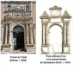 Le portail de l'hôtel Molinier s'inspire d'une gravure du Livre extraordinaire de Sebastiano Serlio.